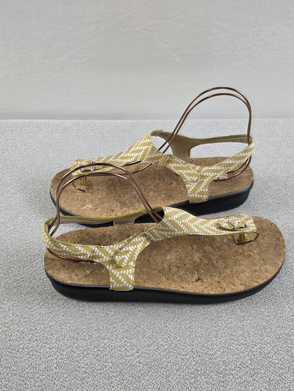 SAS Yellow Patterned Cork Footbed Thong Tripod Comfort Sandals Women's 11